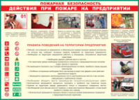 Таблица "Действия при пожаре на предприятии" (100х140 сантиметров, винил) - fgospostavki.ru - Южно-Сахалинск