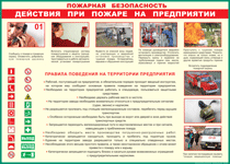 Таблица "Действия при пожаре на предприятии" (100х140 сантиметров, винил) - fgospostavki.ru - Южно-Сахалинск