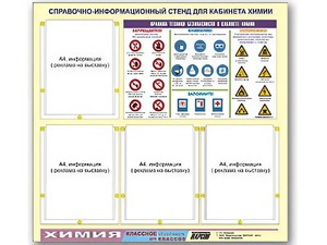 Стенд информационный "Правила техники безопасности в кабинете химии" (80х75, 4 кармана) - fgospostavki.ru - Южно-Сахалинск