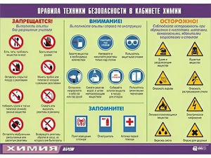 Таблица демонстрационная "Правила техники безопасности в кабинете химии" (винил 70х100) - fgospostavki.ru - Южно-Сахалинск