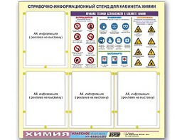 Стенд информационный "Правила техники безопасности в кабинете химии" (80х75, 4 кармана) - fgospostavki.ru - Южно-Сахалинск